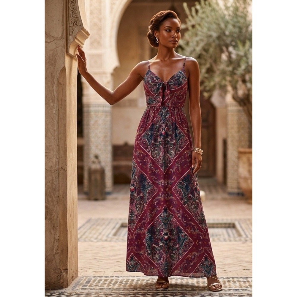 Anthropologie Moulinette Soeurs S Fuchsia Pink Paisley Boho Maxi Dress Resort